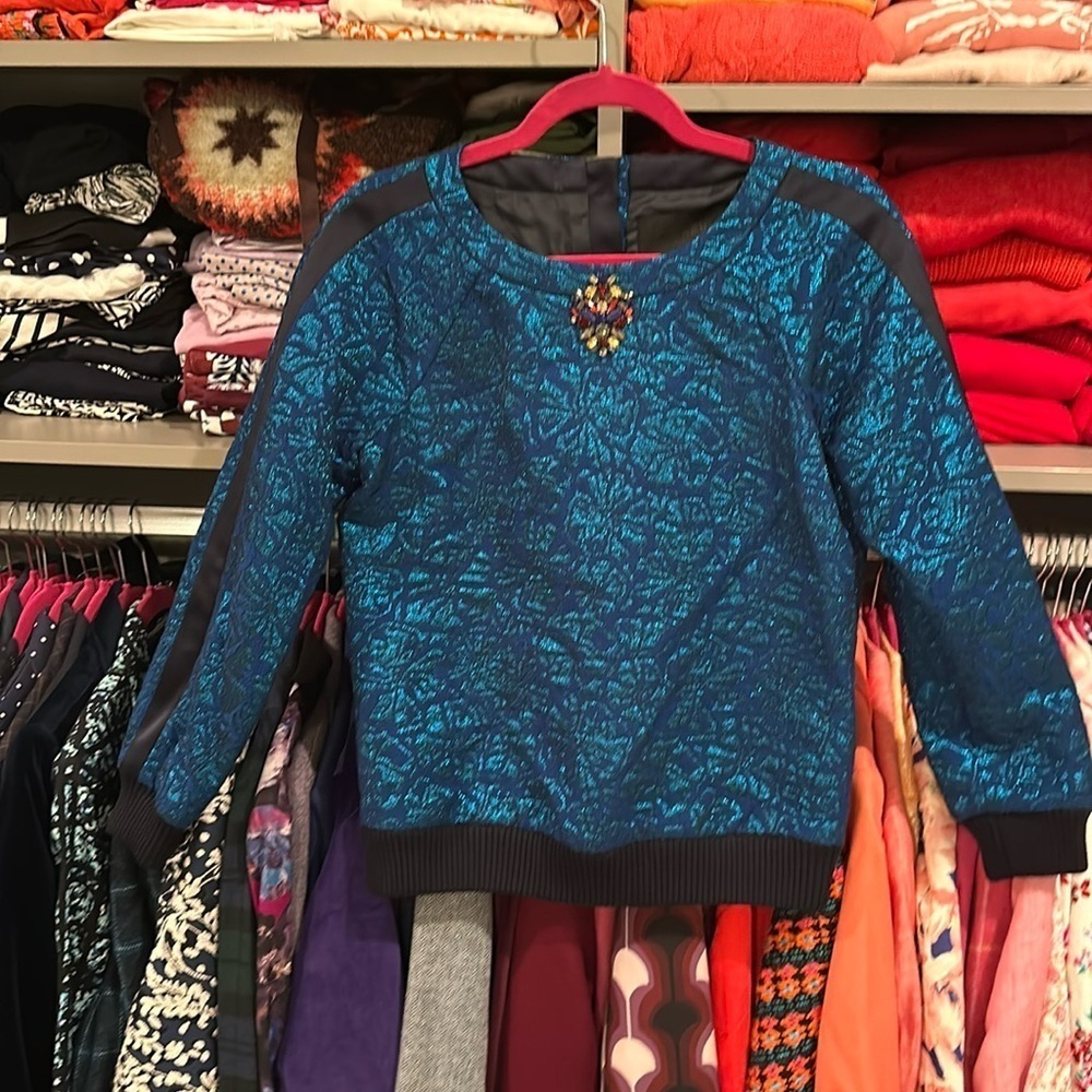 J Crew jacquard blue sweatshirt with center jewels size 0
